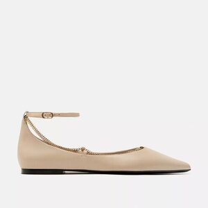Zara Leather Cream Ballet flats Pointed Toe Women's Flats with chain